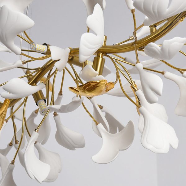 Traditional French Ginkgo Leaf Dome Rectangle Top Round Linear Iron Ceramic 6/8/10/12 Light Chandelier For Bedroom - Image 15