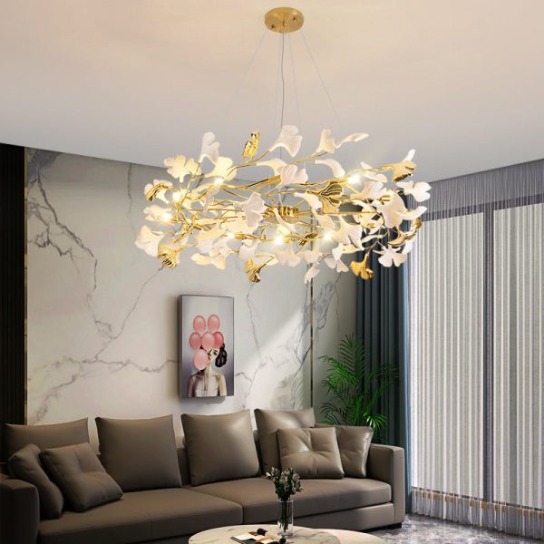 Traditional French Ginkgo Leaf Dome Rectangle Top Round Linear Iron Ceramic 6/8/10/12 Light Chandelier For Bedroom - Image 26