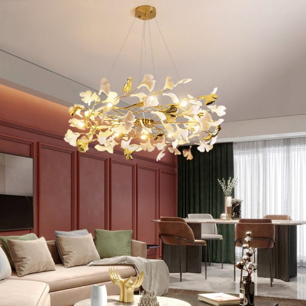 Traditional French Ginkgo Leaf Dome Rectangle Top Round Linear Iron Ceramic 6/8/10/12 Light Chandelier For Bedroom - Image 28