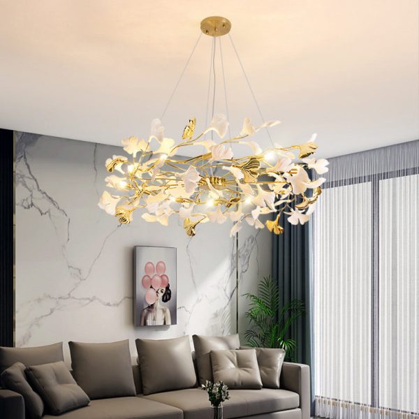 Traditional French Ginkgo Leaf Dome Rectangle Top Round Linear Iron Ceramic 6/8/10/12 Light Chandelier For Bedroom - Image 27