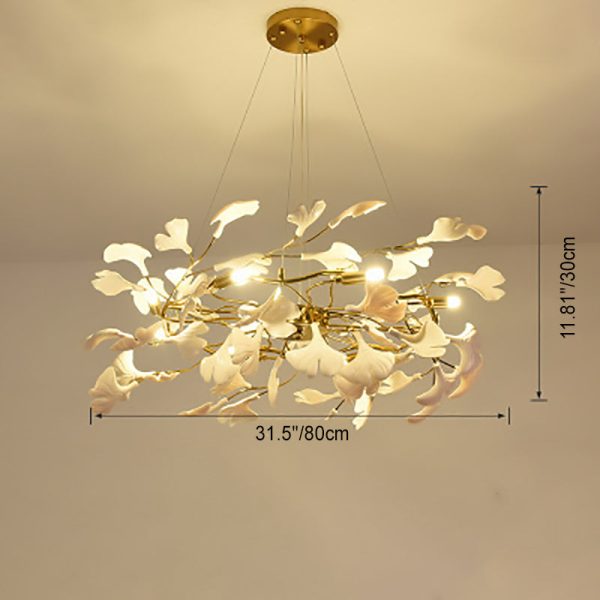 Traditional French Ginkgo Leaf Dome Rectangle Top Round Linear Iron Ceramic 6/8/10/12 Light Chandelier For Bedroom - Image 5