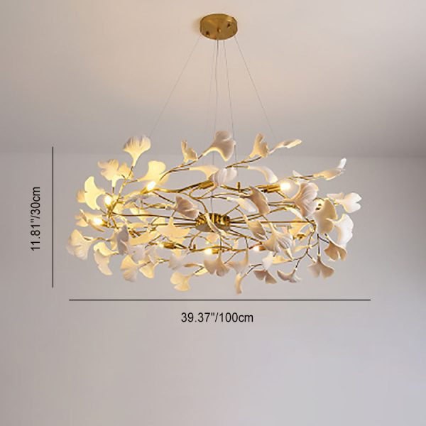 Traditional French Ginkgo Leaf Dome Rectangle Top Round Linear Iron Ceramic 6/8/10/12 Light Chandelier For Bedroom - Image 6