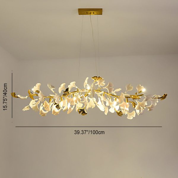 Traditional French Ginkgo Leaf Dome Rectangle Top Round Linear Iron Ceramic 6/8/10/12 Light Chandelier For Bedroom - Image 7