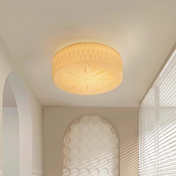 Modern Mid-Century Cream Round Cylinder Dome Iron Glass LED Flush Mount Ceiling Light For Bedroom - Image 6