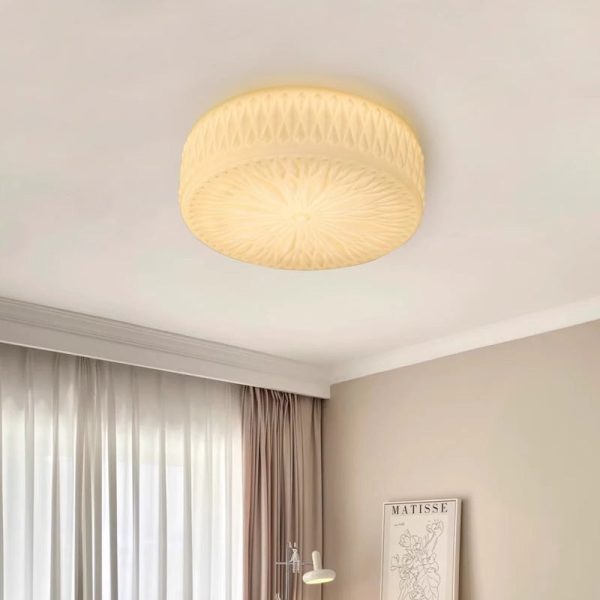 Modern Mid-Century Cream Round Cylinder Dome Iron Glass LED Flush Mount Ceiling Light For Bedroom - Image 7