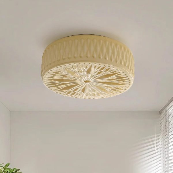 Modern Mid-Century Cream Round Cylinder Dome Iron Glass LED Flush Mount Ceiling Light For Bedroom - Image 3