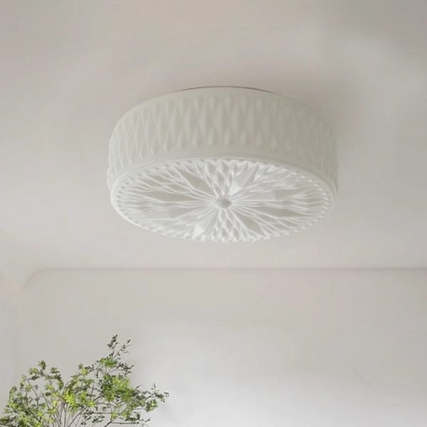 Modern Mid-Century Cream Round Cylinder Dome Iron Glass LED Flush Mount Ceiling Light For Bedroom - Image 5