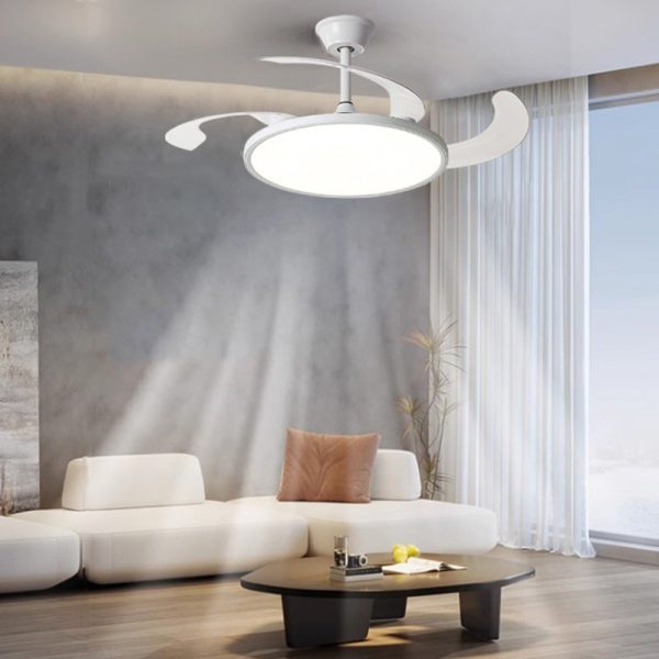Modern Minimalist Round Fan ABS Iron LED Downrods Ceiling Fan Light For Bedroom - Image 10