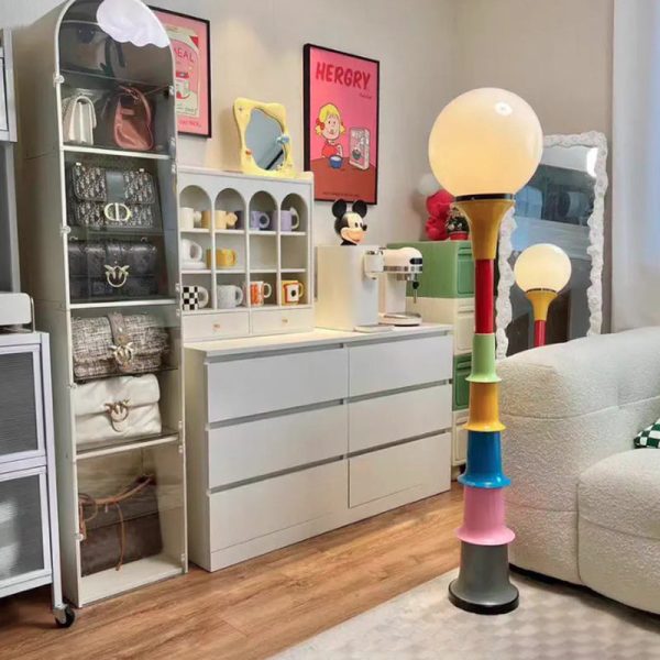 Contemporary Creative Colorful Lollipop Shape Round Orb Iron Rotational Molding LED Standing Floor Lamp For Living Room - Image 18