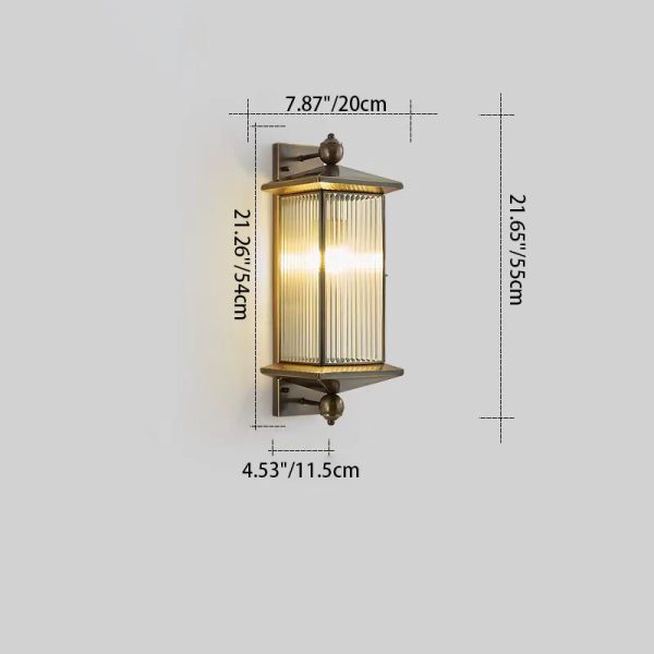Traditional Chinese Waterproof Rectangle Copper Glass 1/2 Light Wall Sconce Lamp For Outdoor - Image 3