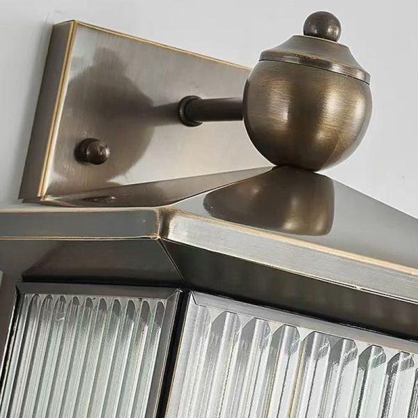 Traditional Chinese Waterproof Rectangle Copper Glass 1/2 Light Wall Sconce Lamp For Outdoor - Image 6