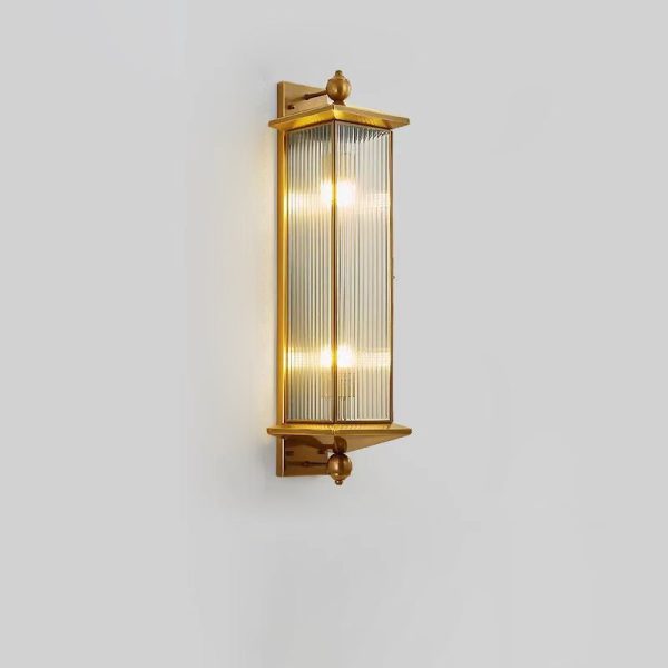 Traditional Chinese Waterproof Rectangle Copper Glass 1/2 Light Wall Sconce Lamp For Outdoor - Image 11