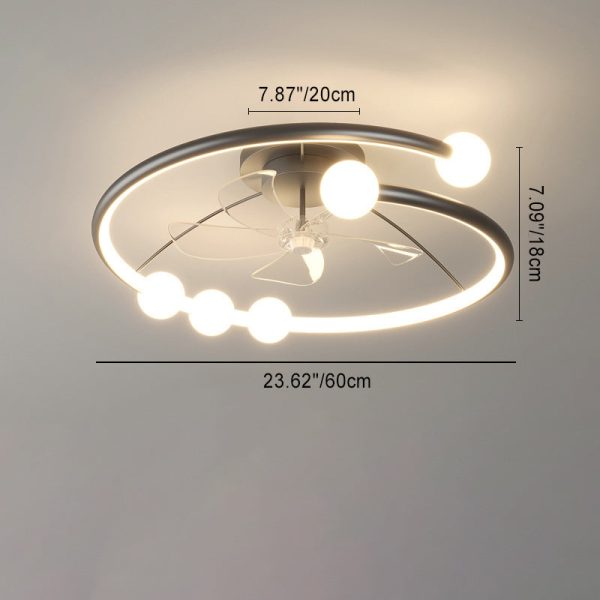 Modern Minimalist Round Orb Iron Aluminum Silicone LED Flush Mount Ceiling Fan Light For Bedroom - Image 4