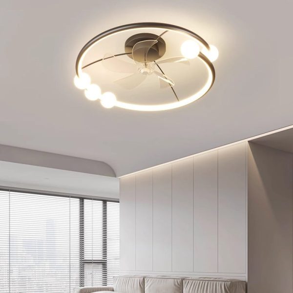 Modern Minimalist Round Orb Iron Aluminum Silicone LED Flush Mount Ceiling Fan Light For Bedroom - Image 8