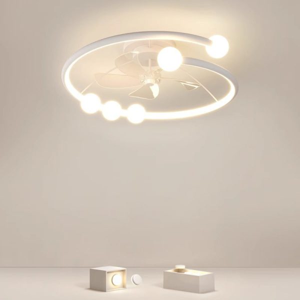Modern Minimalist Round Orb Iron Aluminum Silicone LED Flush Mount Ceiling Fan Light For Bedroom - Image 9