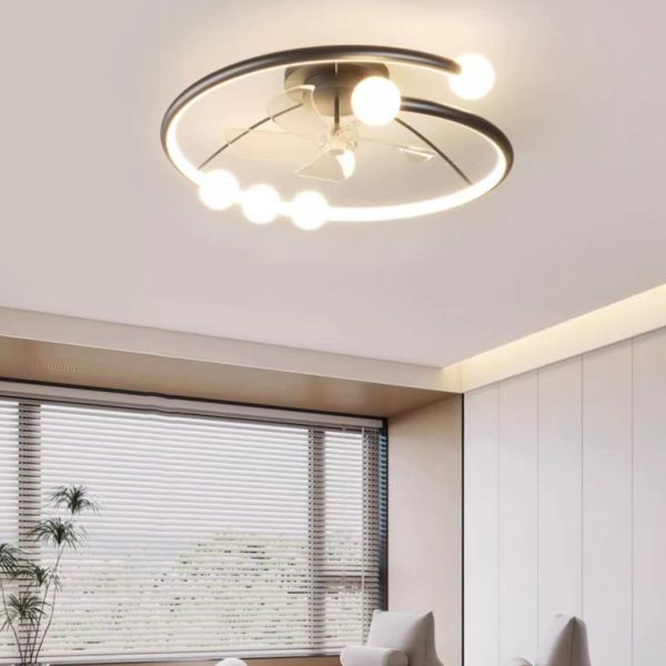 Modern Minimalist Round Orb Iron Aluminum Silicone LED Flush Mount Ceiling Fan Light For Bedroom