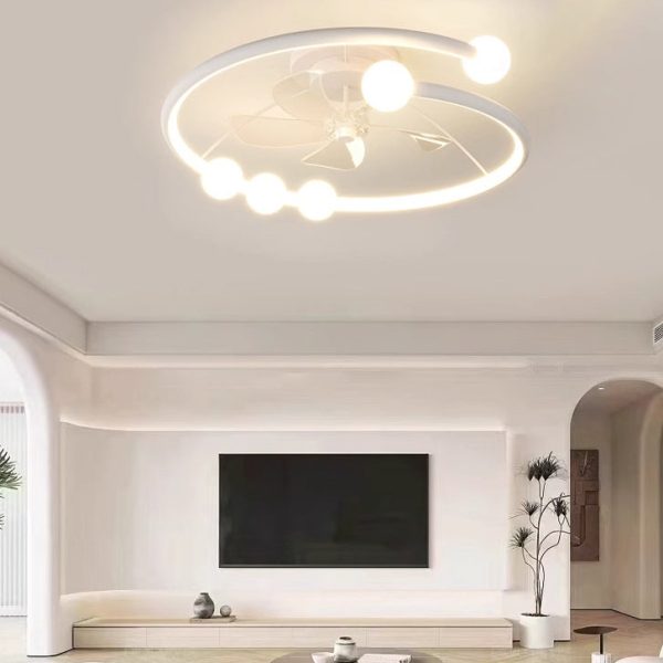 Modern Minimalist Round Orb Iron Aluminum Silicone LED Flush Mount Ceiling Fan Light For Bedroom - Image 2