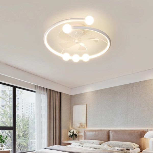 Modern Minimalist Round Orb Iron Aluminum Silicone LED Flush Mount Ceiling Fan Light For Bedroom - Image 3