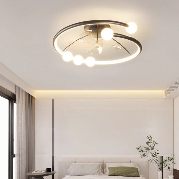 Modern Minimalist Round Orb Iron Aluminum Silicone LED Flush Mount Ceiling Fan Light For Bedroom - Image 10