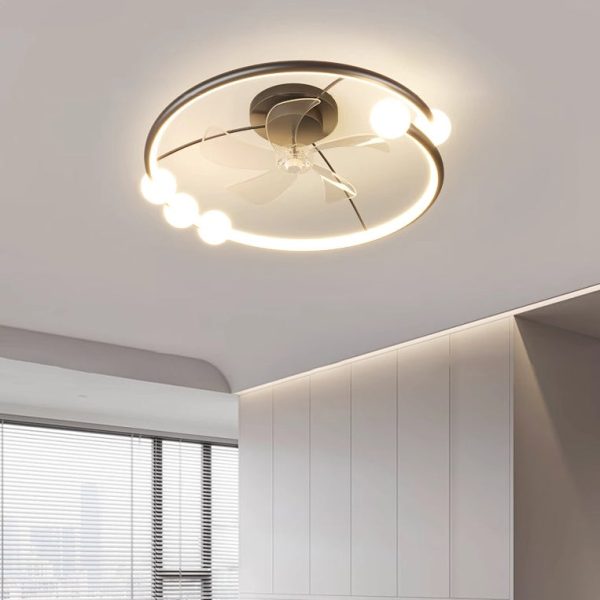 Modern Minimalist Round Orb Iron Aluminum Silicone LED Flush Mount Ceiling Fan Light For Bedroom - Image 11