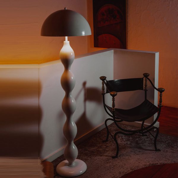 Contemporary Scandinavian Cream Mushroom Semi-circle Iron 1-Light Standing Floor Lamp For Living Room - Image 2