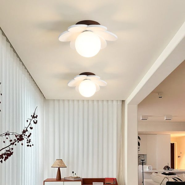 Contemporary Nordic Floral Orb Resin 1-Light Semi-Flush Mount Ceiling Light For Hallway - Image 2