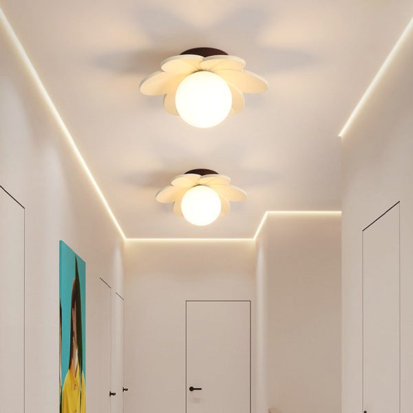 Contemporary Nordic Floral Orb Resin 1-Light Semi-Flush Mount Ceiling Light For Hallway - Image 3
