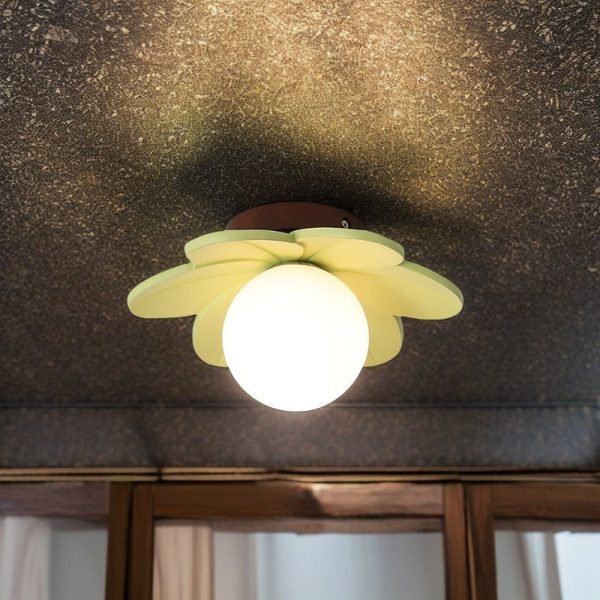Contemporary Nordic Floral Orb Resin 1-Light Semi-Flush Mount Ceiling Light For Hallway - Image 10