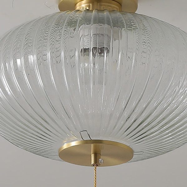 Traditional Chinese Cylinder Oval Copper Glass 1-Light Semi-Flush Mount Ceiling Light For Hallway - Image 8