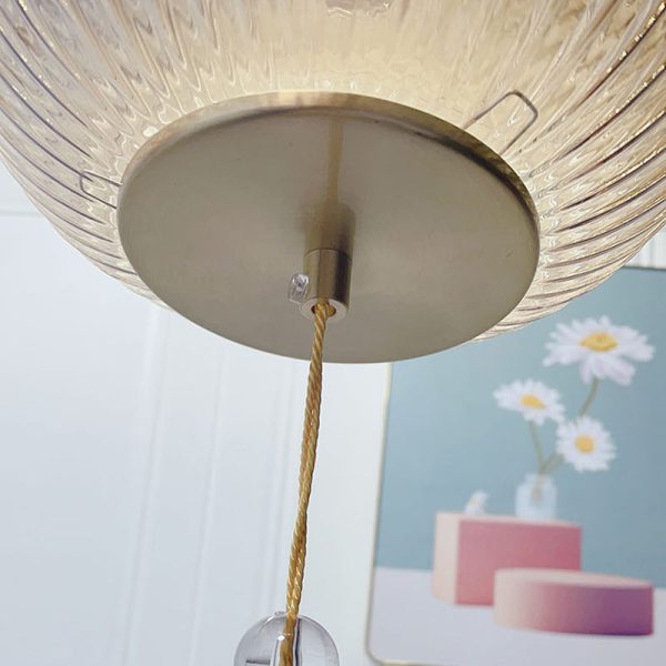 Traditional Chinese Cylinder Oval Copper Glass 1-Light Semi-Flush Mount Ceiling Light For Hallway - Image 9