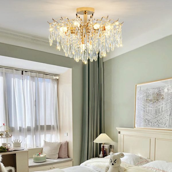 Modern Luxury Tassel Round Iron Crystal 6/10/12/14 Light Semi-Flush Mount Ceiling Light For Living Room