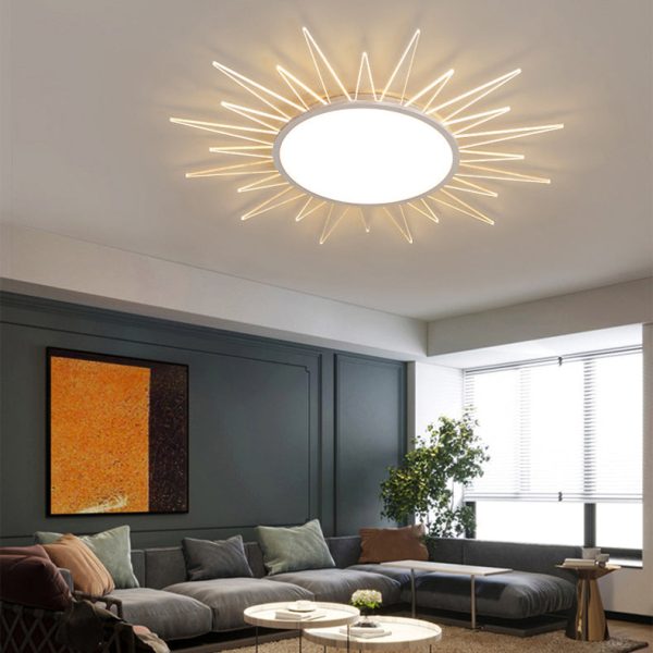 Modern Minimalist Sun Round Aluminum Acrylic LED Flush Mount Ceiling Light For Bedroom - Image 3