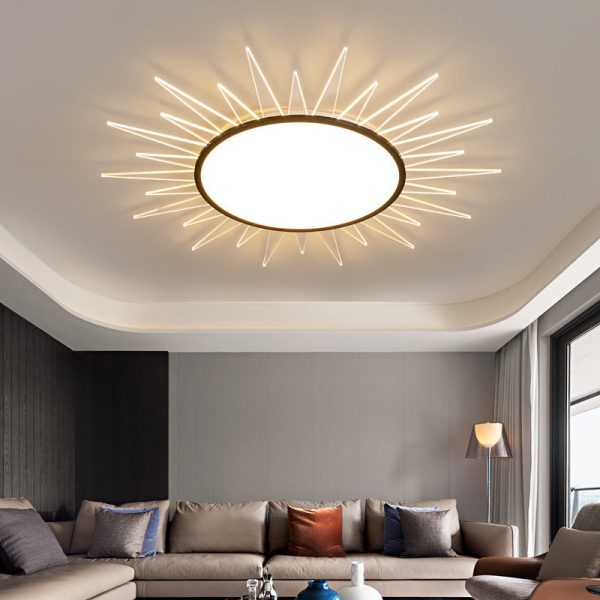 Modern Minimalist Sun Round Aluminum Acrylic LED Flush Mount Ceiling Light For Bedroom - Image 8