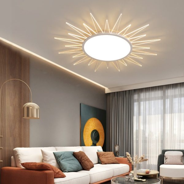 Modern Minimalist Sun Round Aluminum Acrylic LED Flush Mount Ceiling Light For Bedroom - Image 11