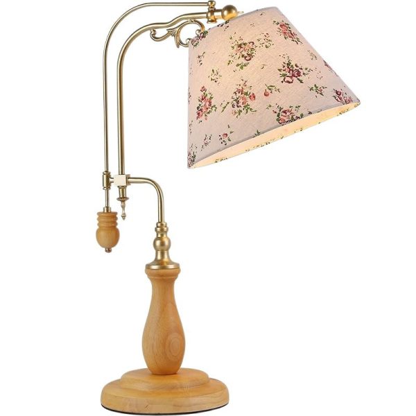 Traditional Rustic Frustum Cone Wood Metal Fabric 1-Light Table Lamp For Bedroom - Image 14