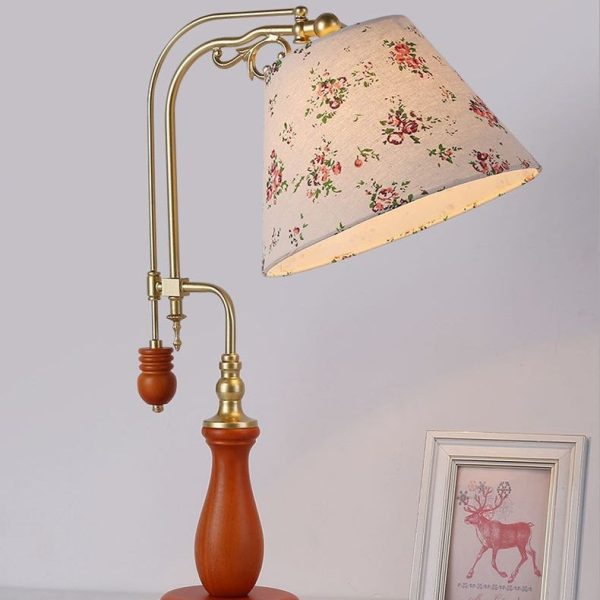 Traditional Rustic Frustum Cone Wood Metal Fabric 1-Light Table Lamp For Bedroom - Image 8