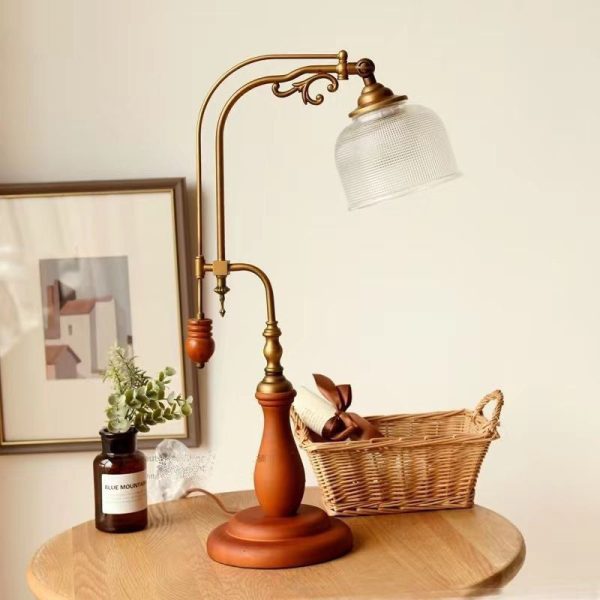 Traditional Rustic Frustum Cone Wood Metal Fabric 1-Light Table Lamp For Bedroom - Image 12