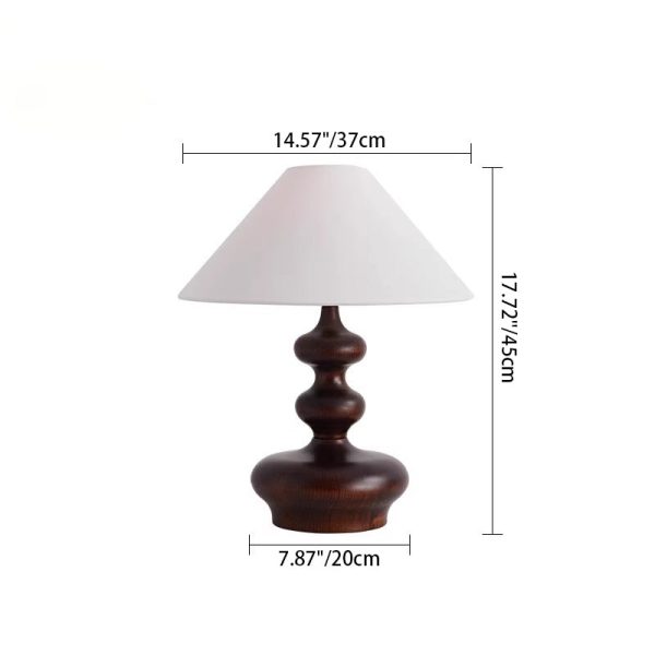 Traditional Vintage Cone Ash Wood Fabric 1-Light Table Lamp For Bedroom - Image 4