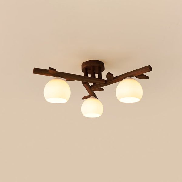 Traditional Japanese Dome Iron Oak Wood 3/5/8 Light Semi-Flush Mount Ceiling Light For Living Room - Image 25