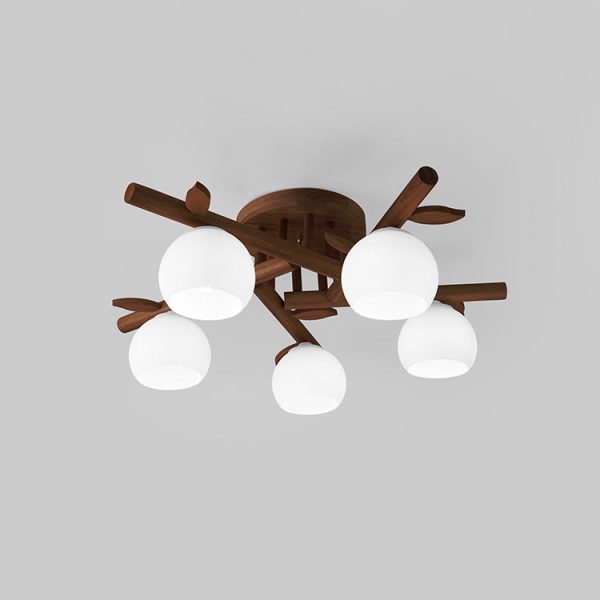 Traditional Japanese Dome Iron Oak Wood 3/5/8 Light Semi-Flush Mount Ceiling Light For Living Room - Image 23