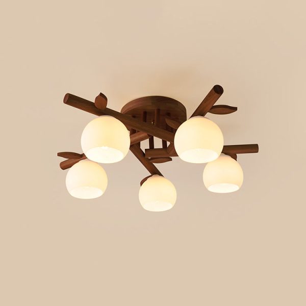 Traditional Japanese Dome Iron Oak Wood 3/5/8 Light Semi-Flush Mount Ceiling Light For Living Room - Image 26