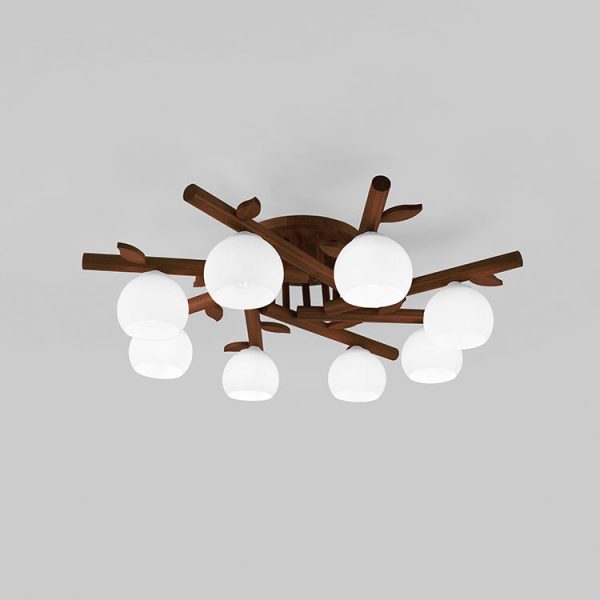Traditional Japanese Dome Iron Oak Wood 3/5/8 Light Semi-Flush Mount Ceiling Light For Living Room - Image 24
