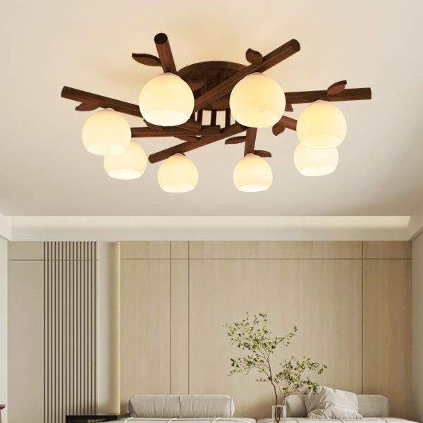 Traditional Japanese Dome Iron Oak Wood 3/5/8 Light Semi-Flush Mount Ceiling Light For Living Room - Image 13