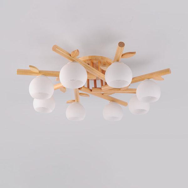 Traditional Japanese Dome Iron Oak Wood 3/5/8 Light Semi-Flush Mount Ceiling Light For Living Room - Image 28