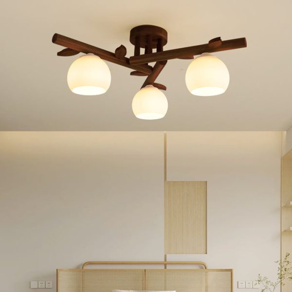 Traditional Japanese Dome Iron Oak Wood 3/5/8 Light Semi-Flush Mount Ceiling Light For Living Room - Image 12