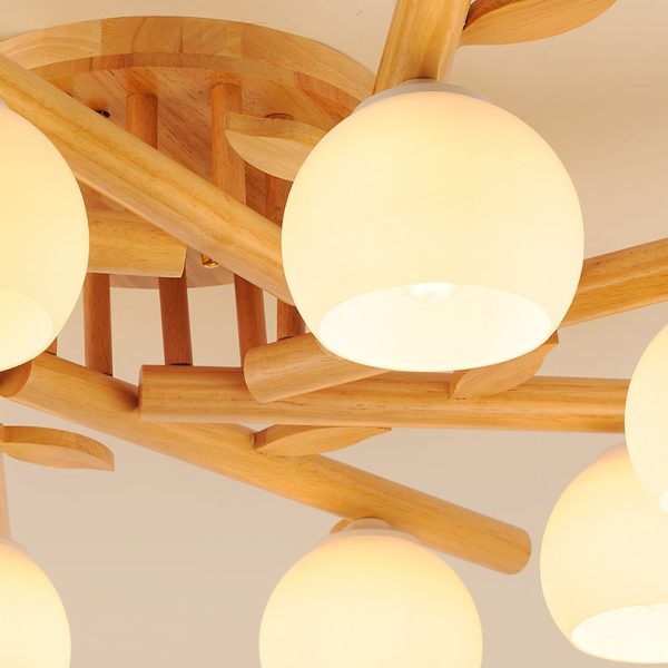 Traditional Japanese Dome Iron Oak Wood 3/5/8 Light Semi-Flush Mount Ceiling Light For Living Room - Image 8