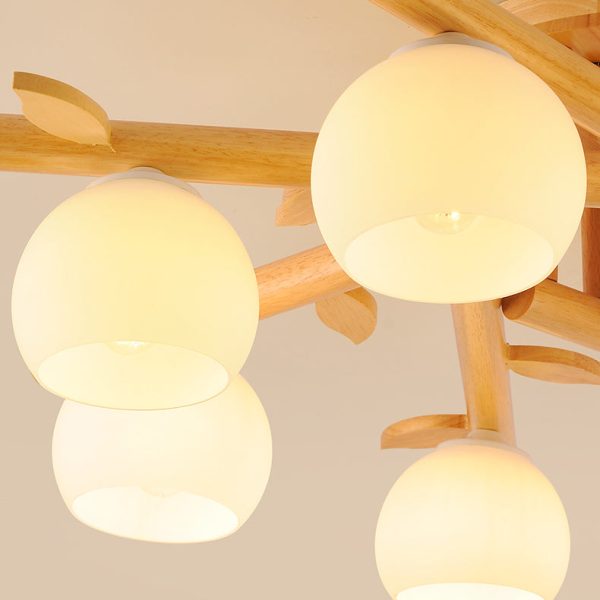 Traditional Japanese Dome Iron Oak Wood 3/5/8 Light Semi-Flush Mount Ceiling Light For Living Room - Image 7