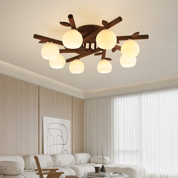 Traditional Japanese Dome Iron Oak Wood 3/5/8 Light Semi-Flush Mount Ceiling Light For Living Room - Image 14