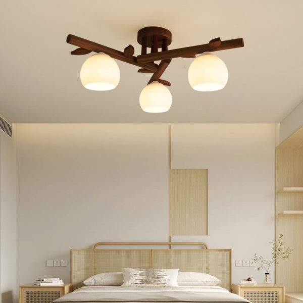 Traditional Japanese Dome Iron Oak Wood 3/5/8 Light Semi-Flush Mount Ceiling Light For Living Room - Image 3