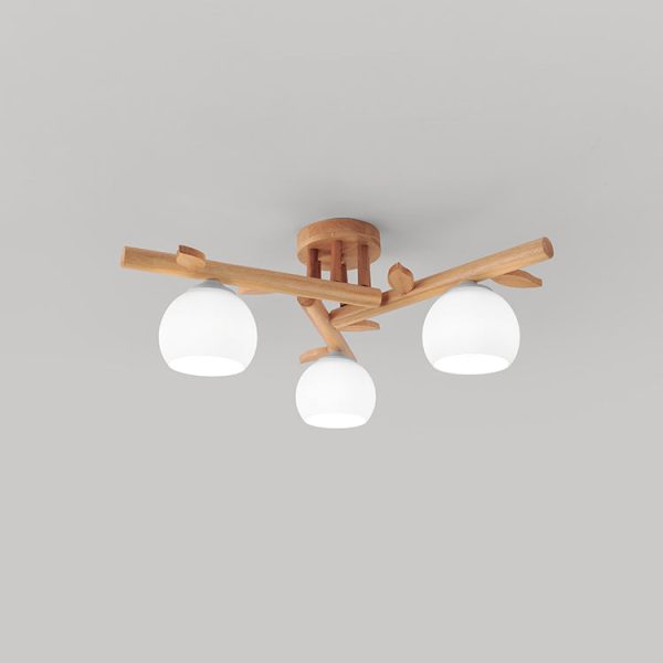 Traditional Japanese Dome Iron Oak Wood 3/5/8 Light Semi-Flush Mount Ceiling Light For Living Room - Image 16